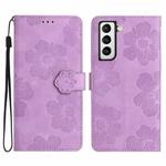 For Samsung Galaxy S22+ 5G Flower Embossing Pattern Leather Phone Case(Purple)