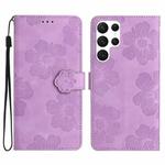 For Samsung Galaxy S22 Ultra 5G Flower Embossing Pattern Leather Phone Case(Purple)