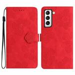 For Samsung Galaxy S21+ 5G Flower Embossing Pattern Leather Phone Case(Red)