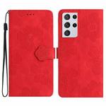 For Samsung Galaxy S21 Ultra 5G Flower Embossing Pattern Leather Phone Case(Red)