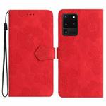 For Samsung Galaxy S20 Ultra Flower Embossing Pattern Leather Phone Case(Red)