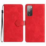 For Samsung Galaxy S20 FE Flower Embossing Pattern Leather Phone Case(Red)