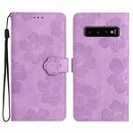 For Samsung Galaxy S10 Flower Embossing Pattern Leather Phone Case(Purple)