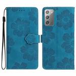 For Samsung Galaxy Note20 Flower Embossing Pattern Leather Phone Case(Blue)