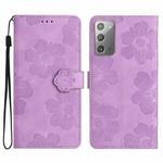 For Samsung Galaxy Note20 Flower Embossing Pattern Leather Phone Case(Purple)