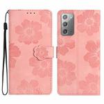 For Samsung Galaxy Note20 Flower Embossing Pattern Leather Phone Case(Pink)