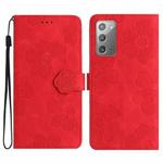 For Samsung Galaxy Note20 Flower Embossing Pattern Leather Phone Case(Red)