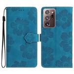 For Samsung Galaxy Note20 Ultra Flower Embossing Pattern Leather Phone Case(Blue)