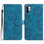 For Samsung Galaxy Note10+ Flower Embossing Pattern Leather Phone Case(Blue)