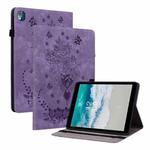 For Nokia T10 Butterfly Rose Embossed Leather Tablet Case(Purple)