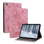 For Nokia T21 Butterfly Rose Embossed Leather Tablet Case(Pink)