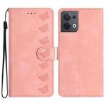For OPPO Reno8 5G Seven Butterflies Embossed Leather Phone Case(Pink)