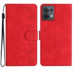 For OPPO Reno8 5G Seven Butterflies Embossed Leather Phone Case(Red)