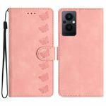 For OPPO Reno8 Lite 5G Seven Butterflies Embossed Leather Phone Case(Pink)