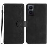 For OPPO Reno8 Lite 5G Seven Butterflies Embossed Leather Phone Case(Black)