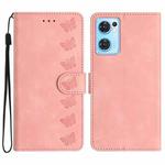 For OPPO Find X5 Lite Seven Butterflies Embossed Leather Phone Case(Pink)
