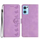 For OPPO Find X5 Lite Seven Butterflies Embossed Leather Phone Case(Purple)
