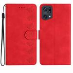 For OPPO Find X5 Pro Seven Butterflies Embossed Leather Phone Case(Red)