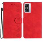 For OPPO A57 2022 Seven Butterflies Embossed Leather Phone Case(Red)