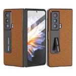 For Honor Magic Vs Carbon Fiber Texture Integrated Protective Phone Case with Holder(Dark Brown)