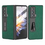 For Honor Magic Vs Integrated Cross Texture Genuine Leather Phone Case with Holder(Green)
