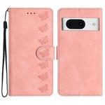 For Google Pixel 8 Seven Butterflies Embossed Leather Phone Case(Pink)