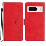 For Google Pixel 8 Seven Butterflies Embossed Leather Phone Case(Red)