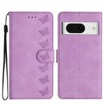 For Google Pixel 8 Seven Butterflies Embossed Leather Phone Case(Purple)