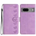For Google Pixel 7 Seven Butterflies Embossed Leather Phone Case(Purple)