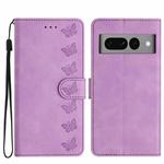 For Google Pixel 7 Pro Seven Butterflies Embossed Leather Phone Case(Purple)