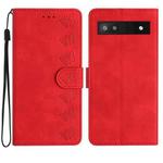 For Google Pixel 7a Seven Butterflies Embossed Leather Phone Case(Red)