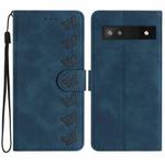 For Google Pixel 7a Seven Butterflies Embossed Leather Phone Case(Blue)