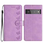 For Google Pixel 6 Pro Seven Butterflies Embossed Leather Phone Case(Purple)