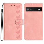 For Google Pixel 6a Seven Butterflies Embossed Leather Phone Case(Pink)