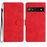 For Google Pixel 6a Seven Butterflies Embossed Leather Phone Case(Red)