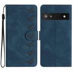 For Google Pixel 6a Seven Butterflies Embossed Leather Phone Case(Blue)