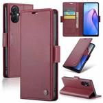 For OPPO Reno8 Lite Global CaseMe 023 Butterfly Buckle Litchi Texture RFID Anti-theft Leather Phone Case(Wine Red)