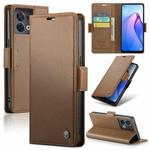 For OPPO Reno8 5G Global CaseMe 023 Butterfly Buckle Litchi Texture RFID Anti-theft Leather Phone Case(Brown)