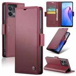 For OPPO Reno8 5G Global CaseMe 023 Butterfly Buckle Litchi Texture RFID Anti-theft Leather Phone Case(Wine Red)