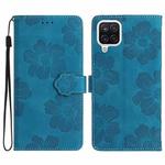 For Samsung Galaxy A12 Flower Embossing Pattern Leather Phone Case(Blue)
