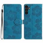 For Samsung Galaxy A14 5G Flower Embossing Pattern Leather Phone Case(Blue)