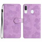 For Samsung Galaxy A20 / A30 Flower Embossing Pattern Leather Phone Case(Purple)