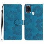 For Samsung Galaxy A21s Flower Embossing Pattern Leather Phone Case(Blue)