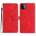For Samsung Galaxy A22 5G Flower Embossing Pattern Leather Phone Case(Red)
