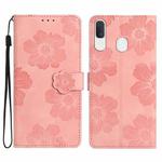 For Samsung Galaxy A40 Flower Embossing Pattern Leather Phone Case(Pink)