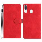 For Samsung Galaxy A40 Flower Embossing Pattern Leather Phone Case(Red)