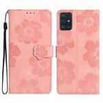 For Samsung Galaxy A51 4G Flower Embossing Pattern Leather Phone Case(Pink)