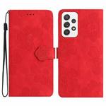 For Samsung Galaxy A52 5G Flower Embossing Pattern Leather Phone Case(Red)