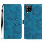 For Samsung Galaxy M53 Flower Embossing Pattern Leather Phone Case(Blue)
