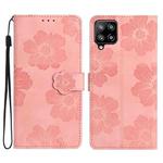 For Samsung Galaxy M53 Flower Embossing Pattern Leather Phone Case(Pink)